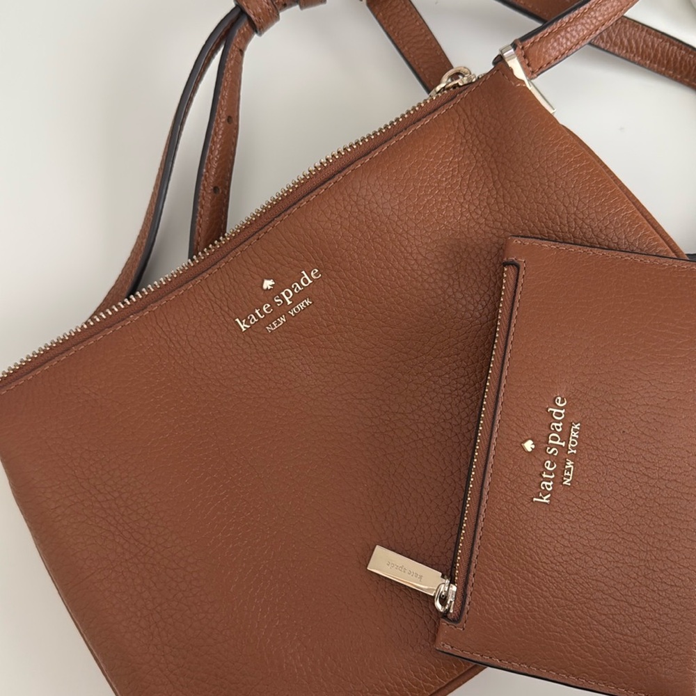Kate Spade Pebble Leather Messenger Bag- Cognac Color w/ Matching Wallet